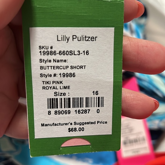 NWT SIZE 16 Lilly Pulitzer Buttercup Mid Rise Short Tiki Pink Royal Lime - Picture 3 of 3